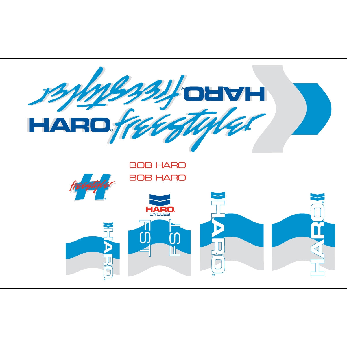 Haro 1985 FST BMX Decal Set for Frame + Fork - White/Blue