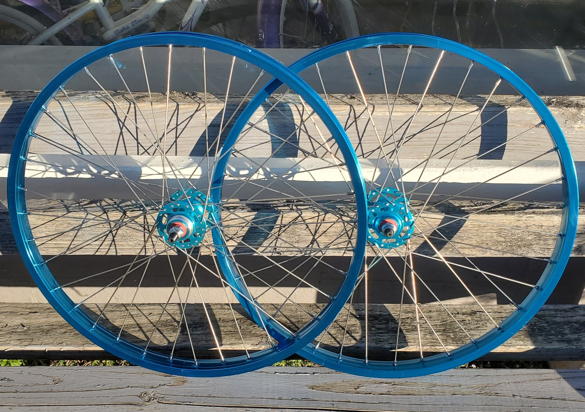 24" 7X style Sealed Road Flange BMX Wheels - Pair - Blue Anodized