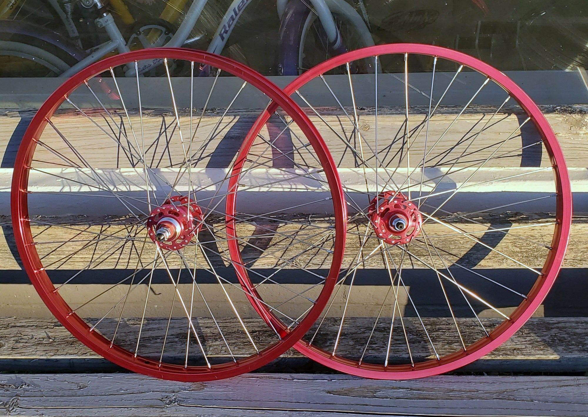 24" 7X style Sealed Road Flange BMX Wheels - Pair - Red Anodized