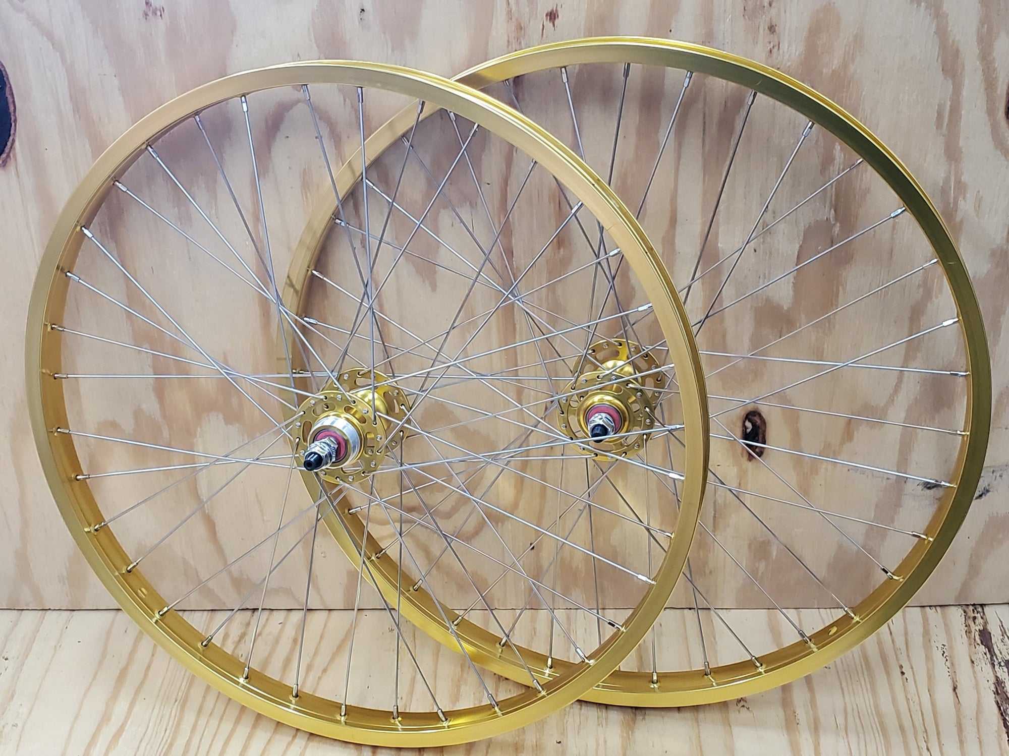 24" 7X style Sealed Road Flange BMX Wheels - Pair - Gold Anodized