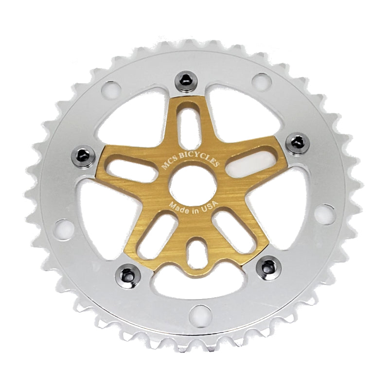 MCS BMX 39T Aluminum Spider & 5-bolt Chainring Combo - Silver over Gold - USA Made