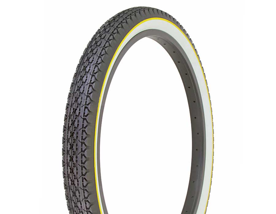 24x2.125 Duro Goodyear-tread Tire - Black w/ Whitewall & Yellow Stripe