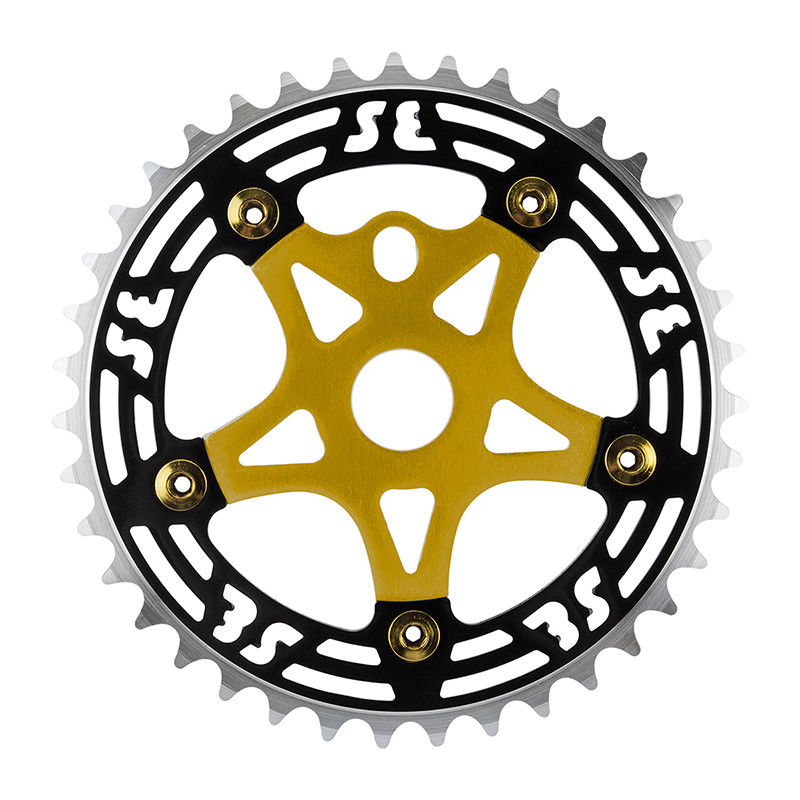 SE Racing BMX 39T Aluminum Spider & 5-bolt Chainring Combo - Black over Gold w/ Gold bolts