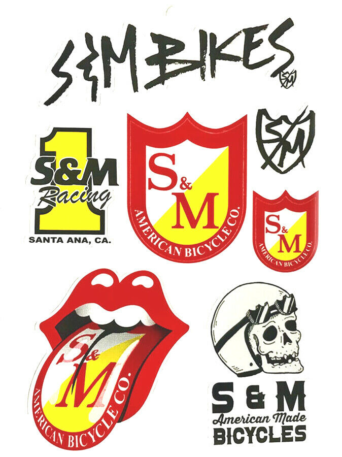 S&M BMX Sticker Sheet - Vinyl Decals - 6" x 4" sheet - 7 stickers