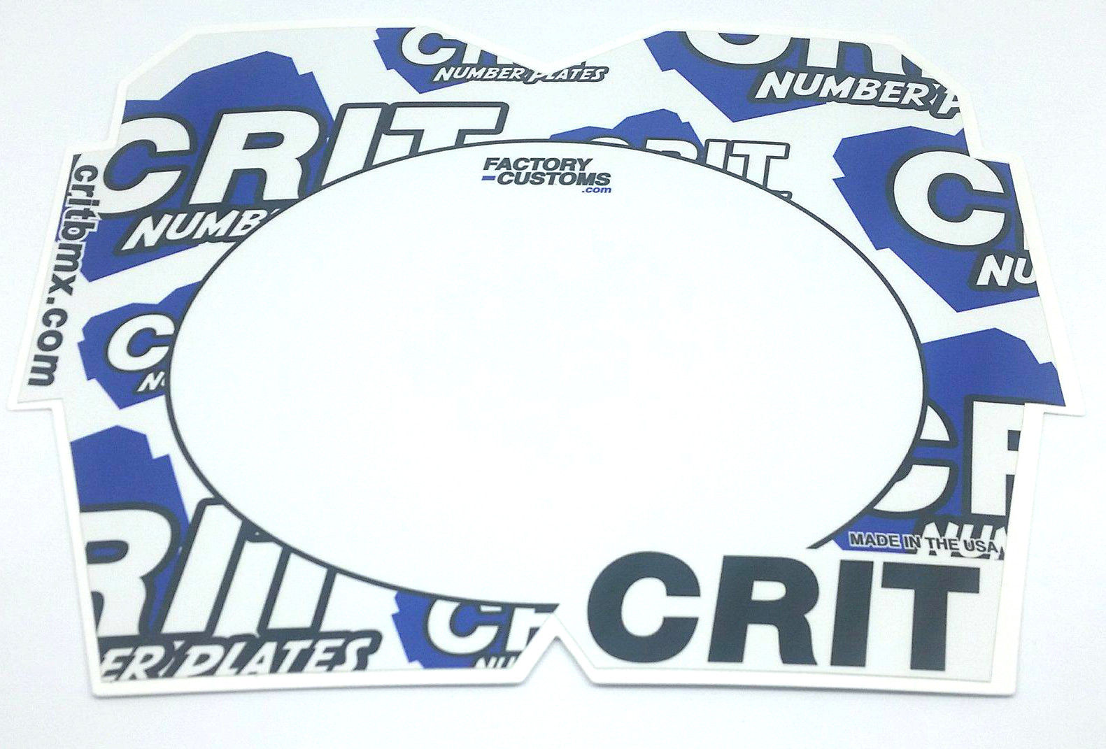 Crit BMX Pro Number Plate - Blue & White Logo Bomb - USA Made