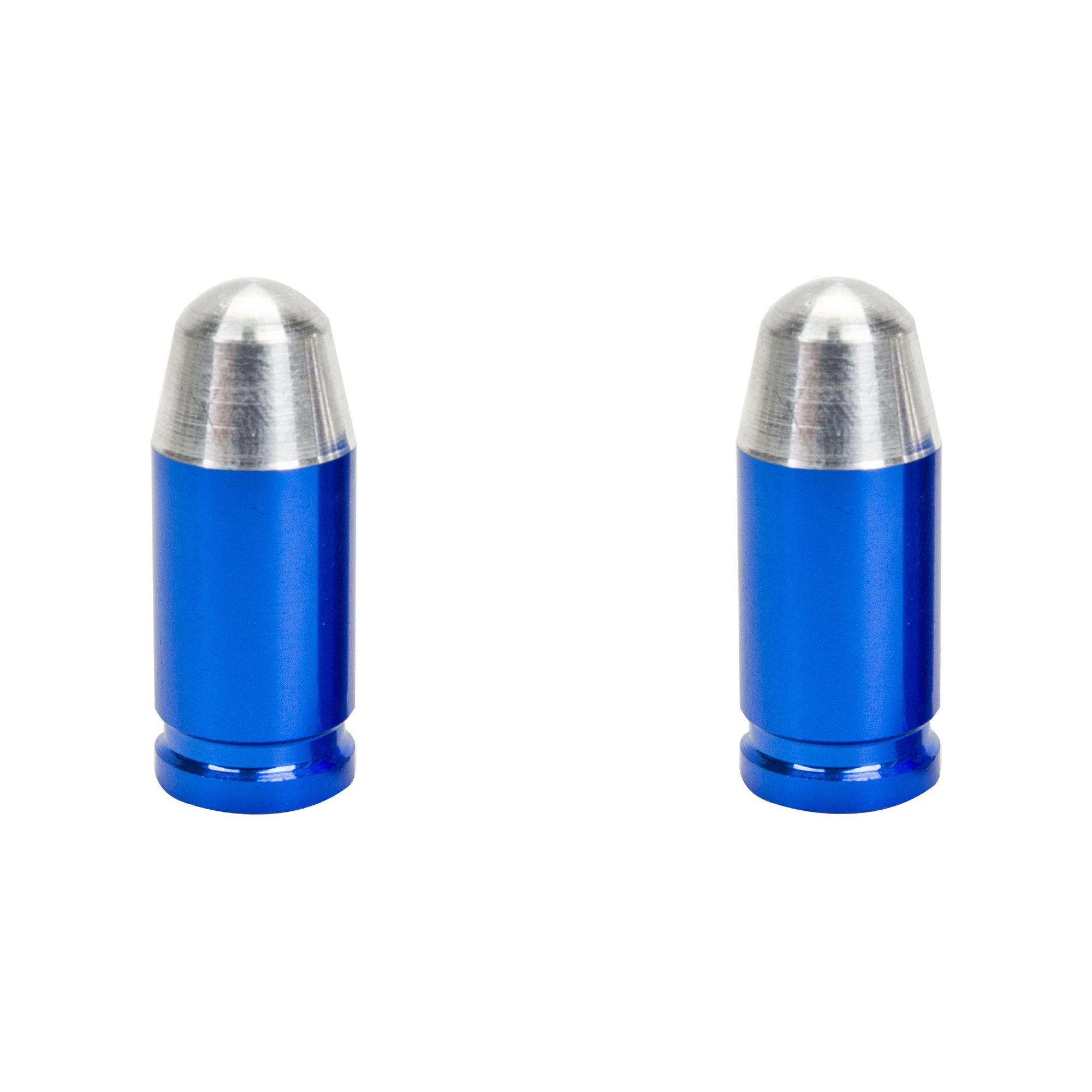 Trik Topz Bullet Tip Aluminum Valve Caps - Pair - Blue & Silver