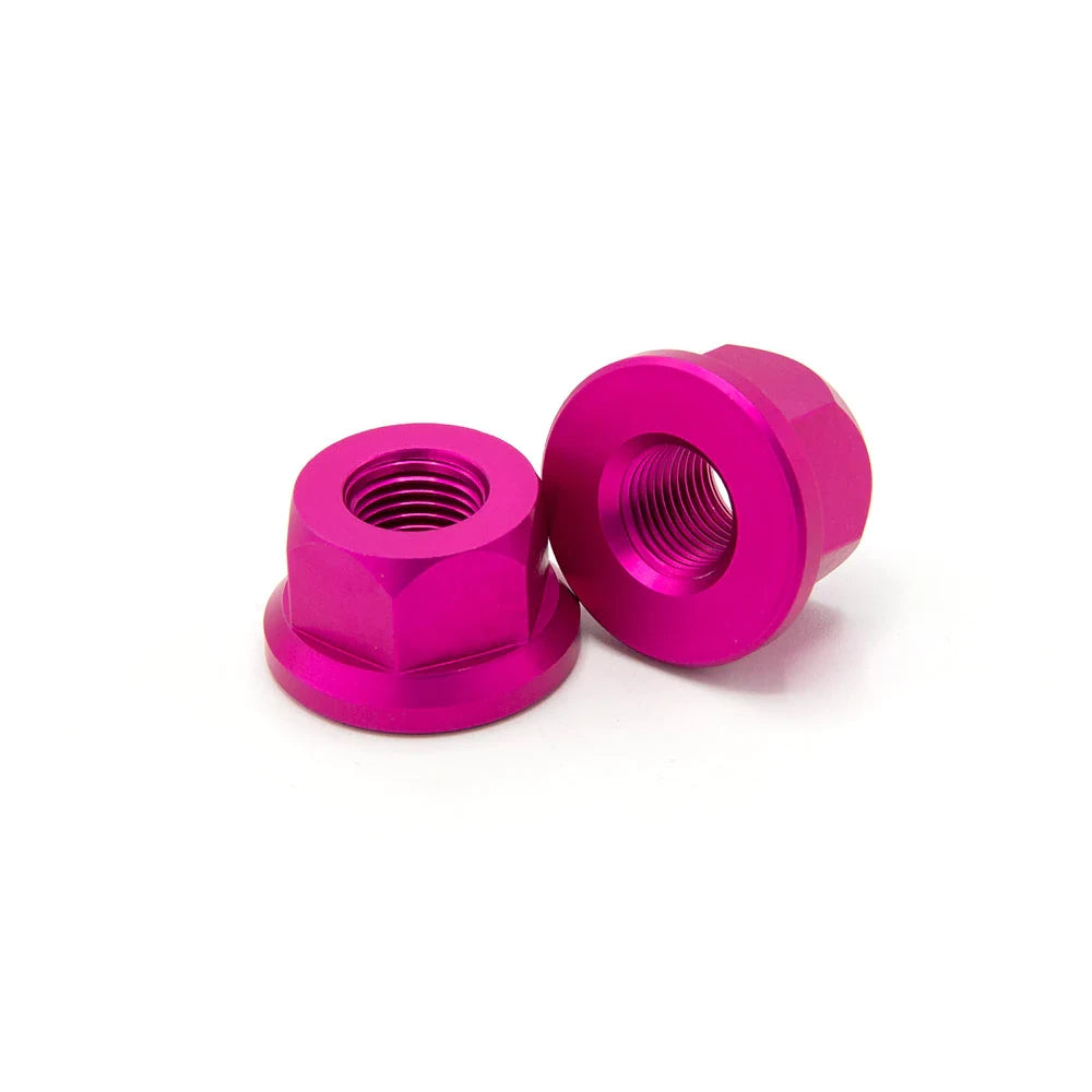 Theory 3/8" x 26t Aluminum BMX Axle Nuts -  Set of 2 - Pink