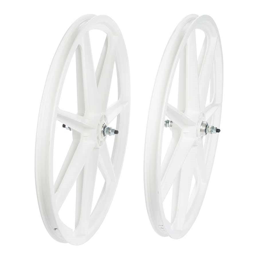 24" Skyway Tuff Wheel Retro T-Spoke Mag BMX Wheels - White - USA Made