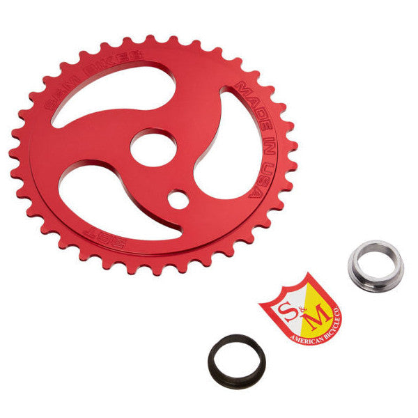 S&M 36t Chain Saw Aluminum BMX Sprocket - Red - USA Made