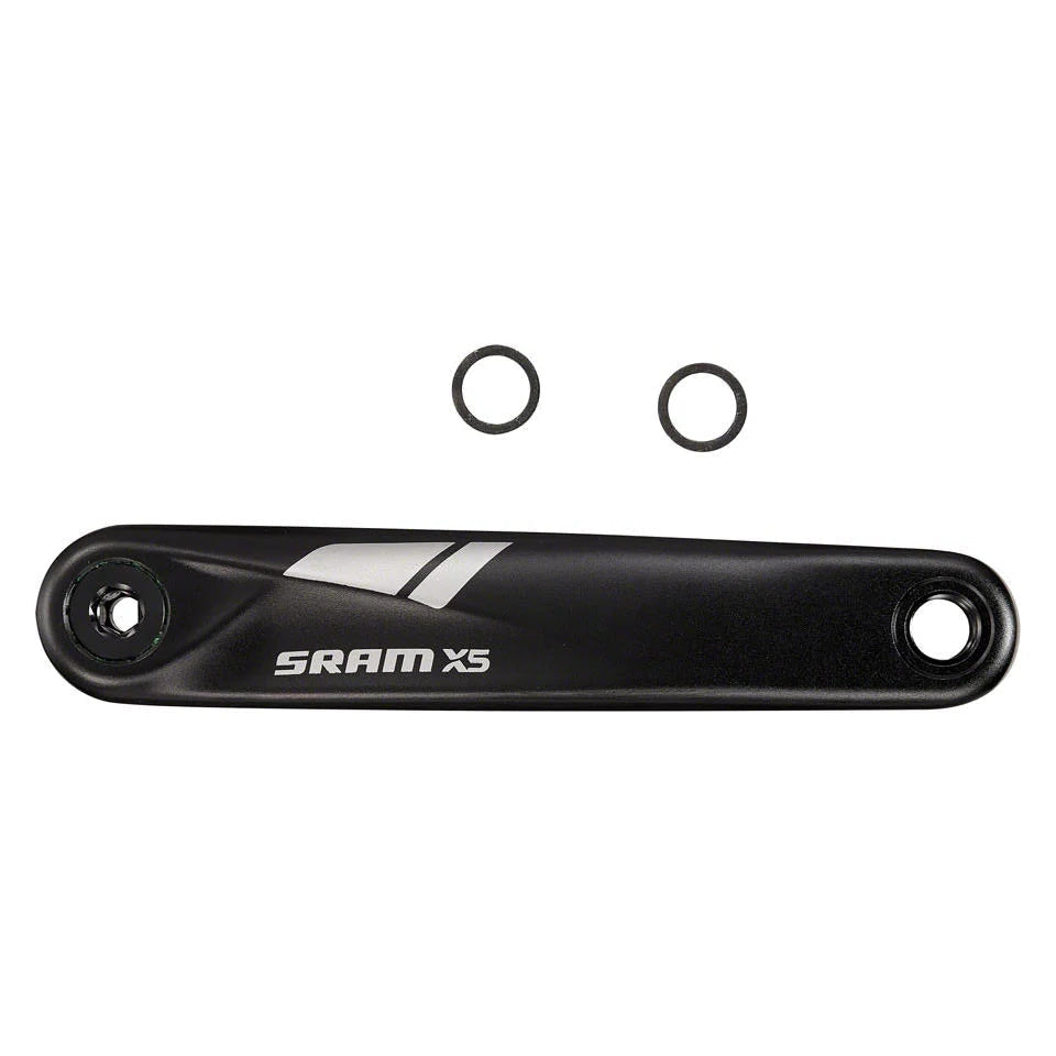 Black bicycle crankset with two washers on a white background