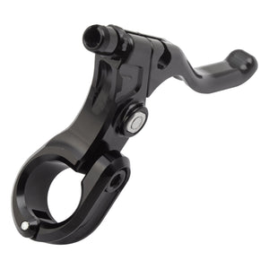 Black bicycle handlebar clamp on a white background