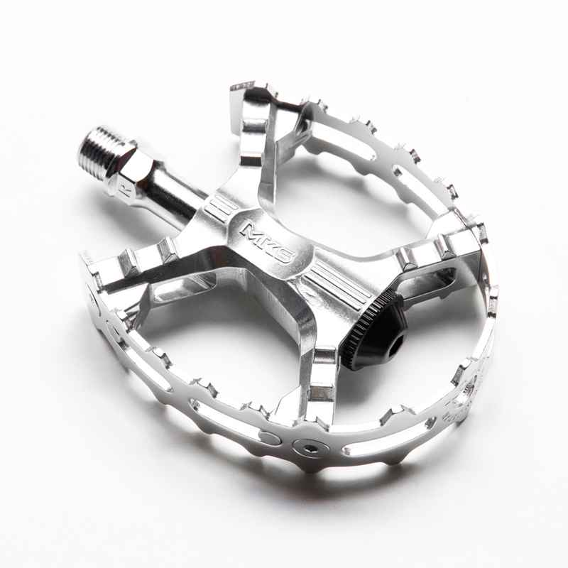 Silver bicycle pedal on a white background