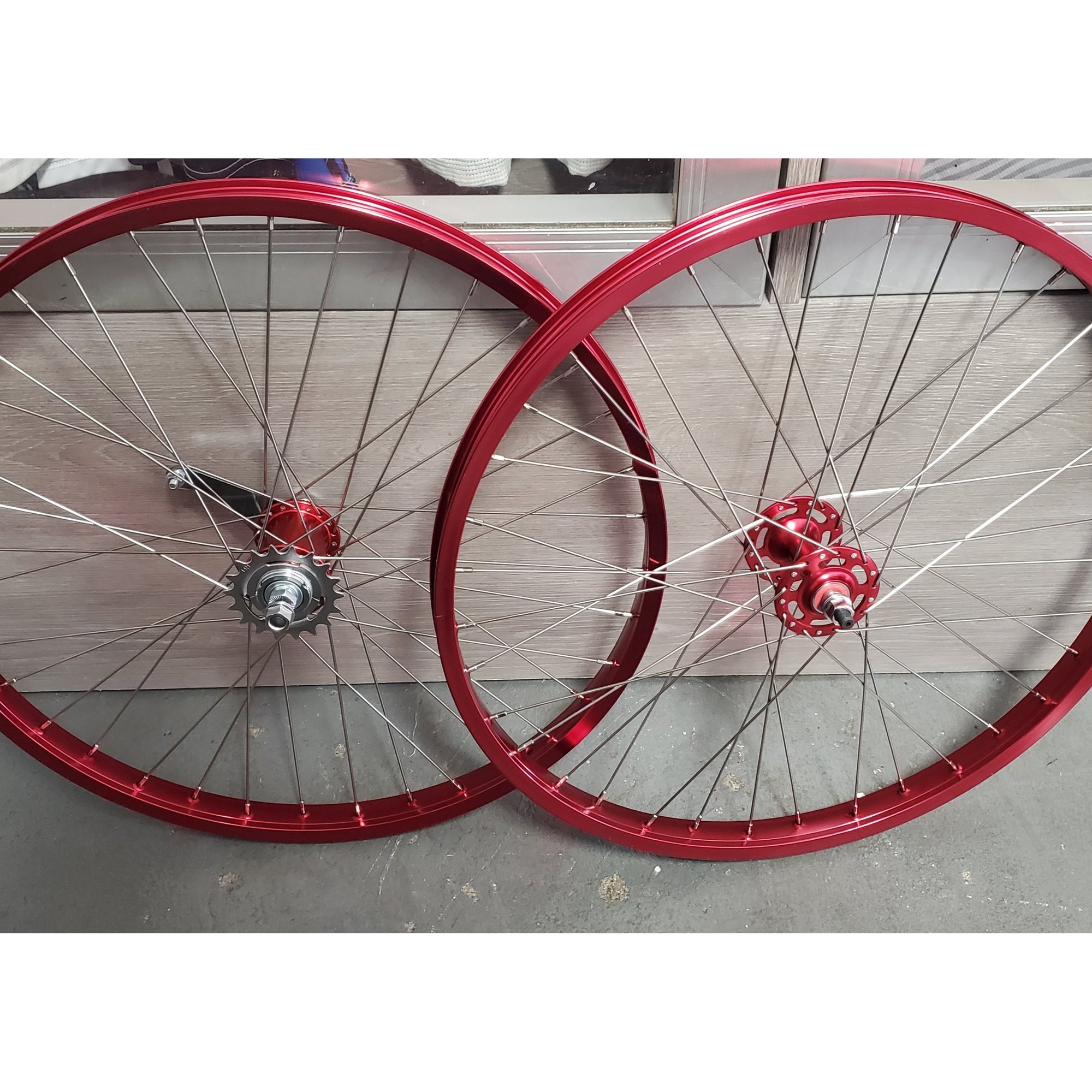 26" 7X style Coaster Brake BMX Wheelset - Pair - Red Anodized 26" 7X style Coaster Brake BMX Wheelset - Pair - Red Anodized