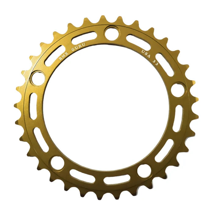 BMXGuru 33t BMX Chainring - Gold - 110mm 5-bolt - USA Made BMXGuru 33t BMX Chainring - Gold - 110mm 5-bolt - USA Made