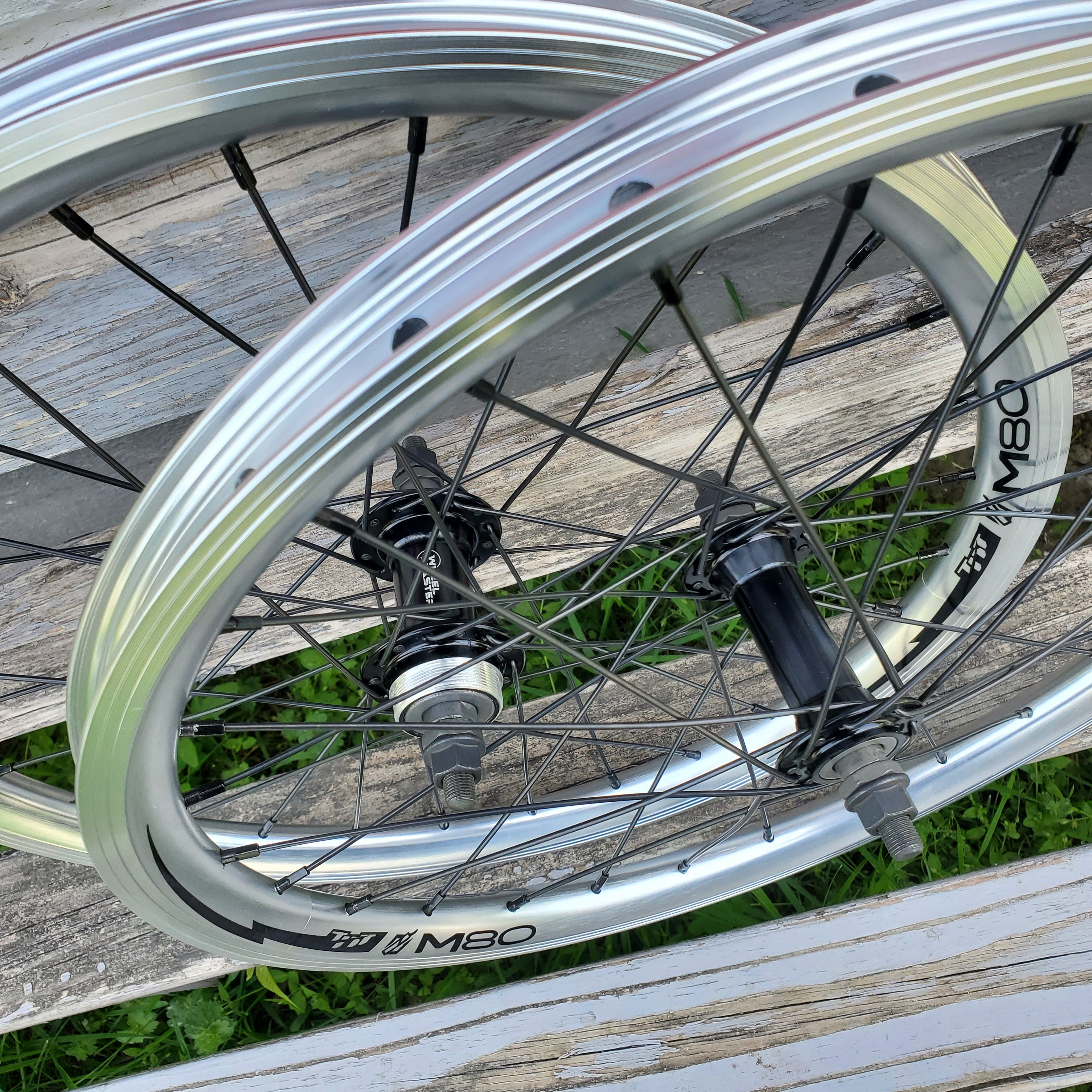 20" TNT M80X Freewheel BMX Wheelset Pair Silver / C&W