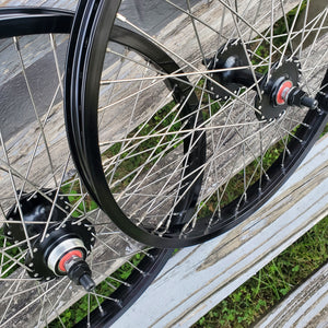 20" 48H 7X style Sealed High Flange BMX Wheels - Freewheel - Pair - Black w/ silver spokes