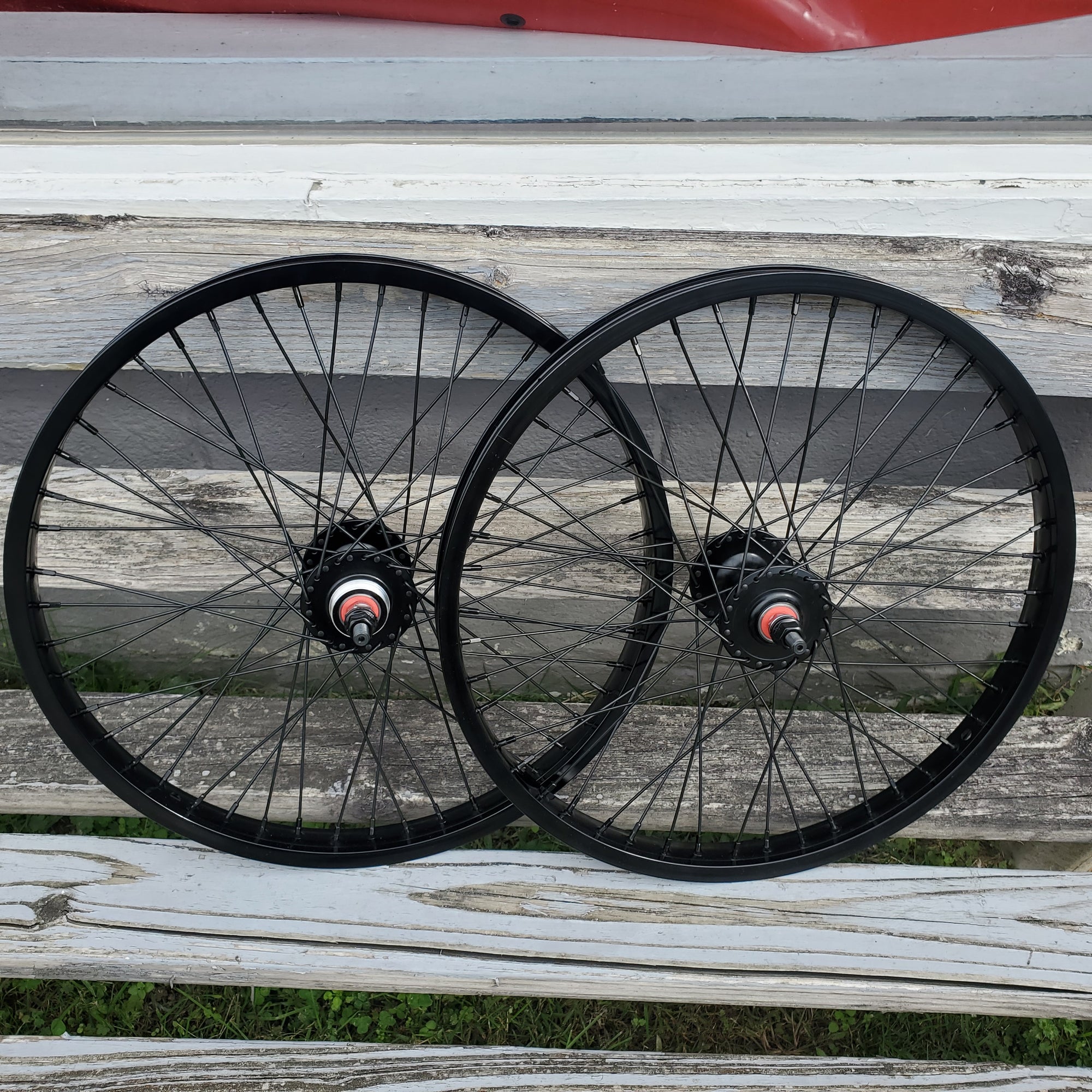 20" 48H 7X style Sealed High Flange BMX Wheels - Freewheel - Pair - Black'd out