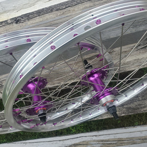 20" 7X style Sealed High Flange Flip-Flop BMX Wheelset - Pair - Ano Silver / Purple