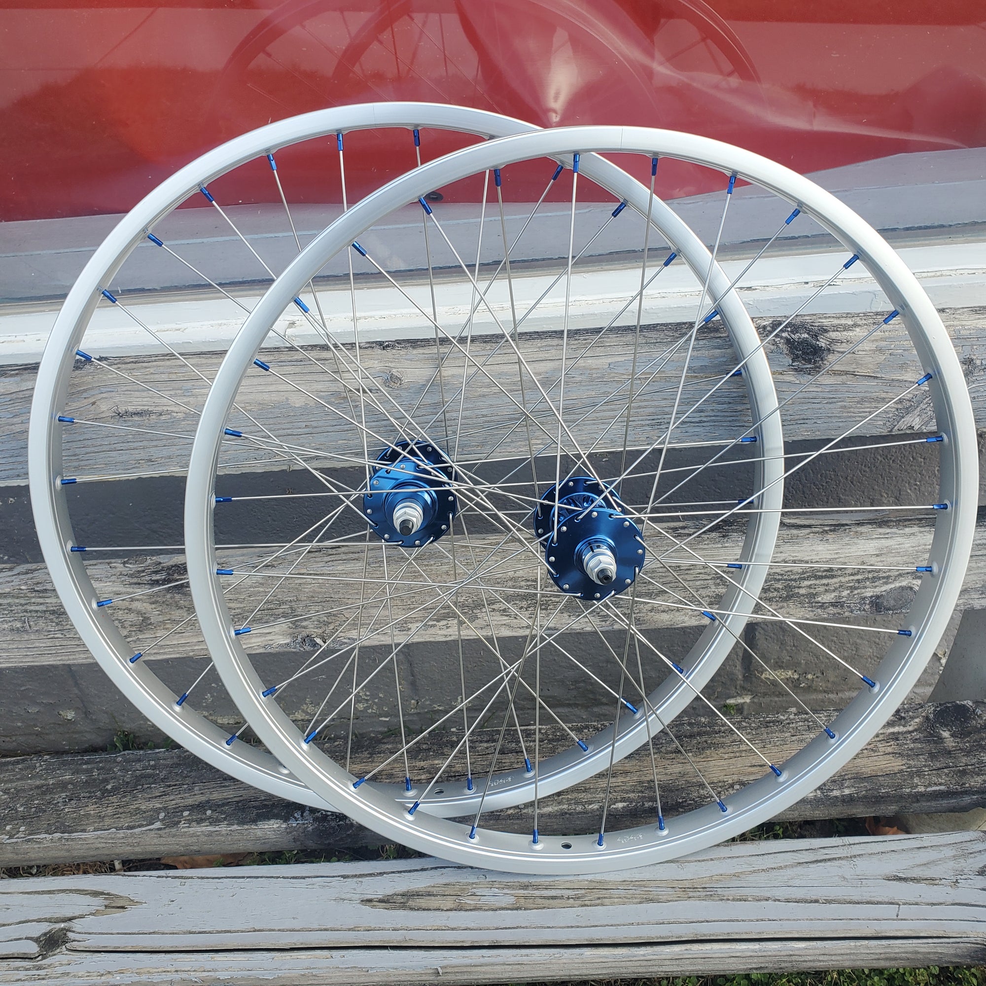 26" Araya 7X / TNT Revolver BMX Wheels - Pair - Silver / Blue