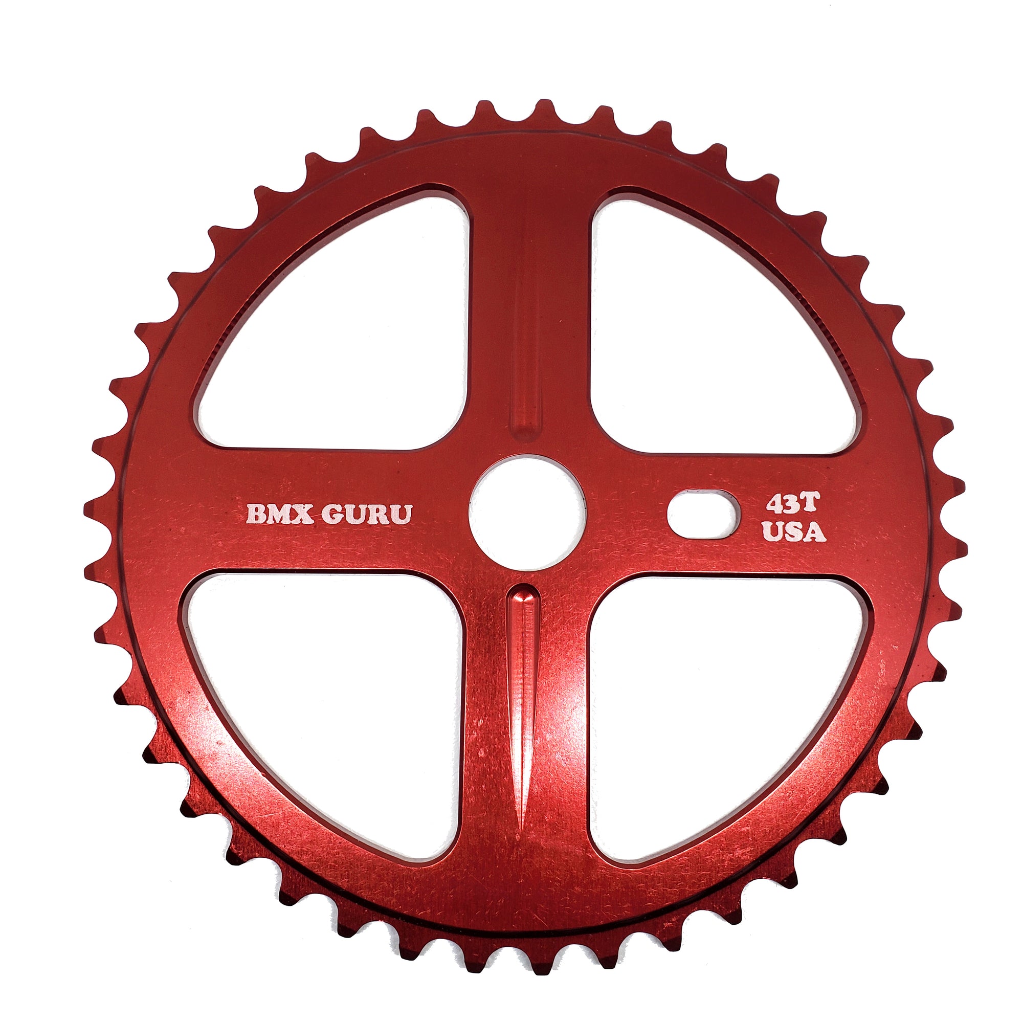 BMXGuru 43t Bolt Drive BMX Aluminum Sprocket / Chainwheel - Red - USA Made