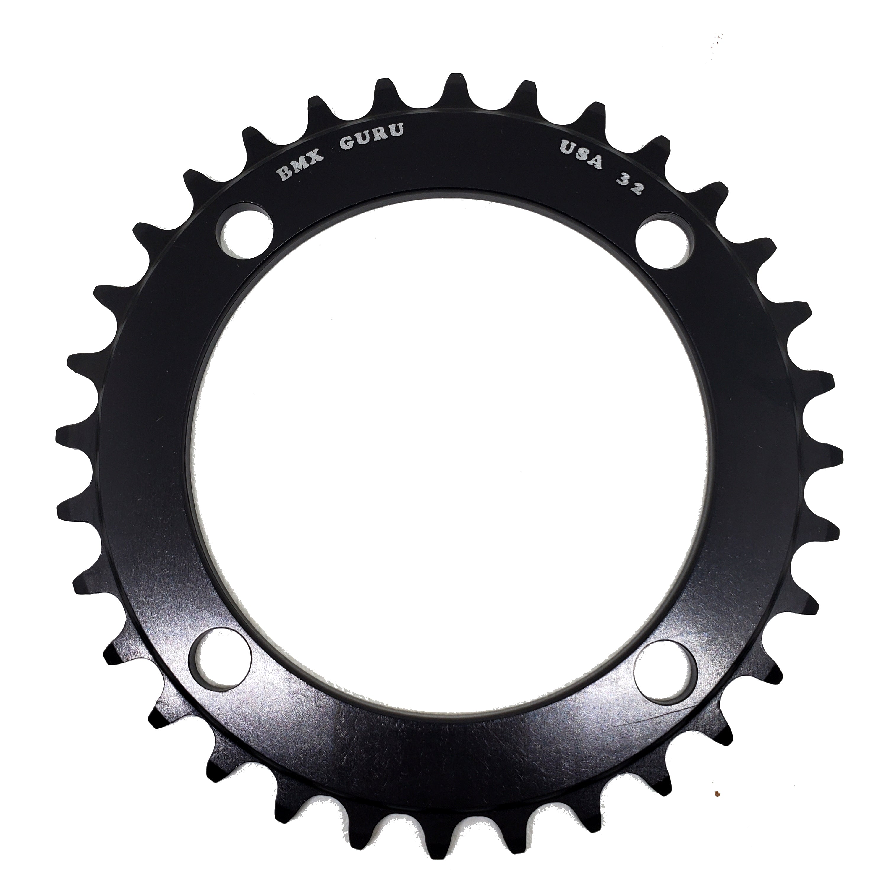 BMXGuru 32t BMX Chainring - Black - 104mm 4-bolt - USA Made