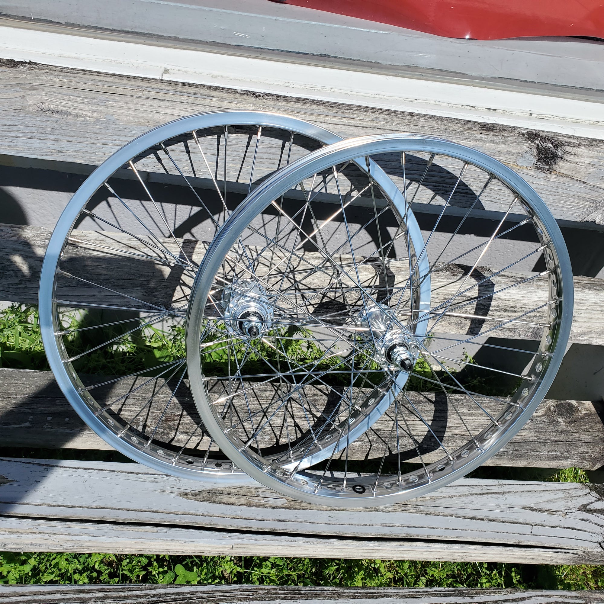 20" 7X Lite style Sealed Low Flange BMX Wheels - Pair - Silver w/ Chrome Spokes