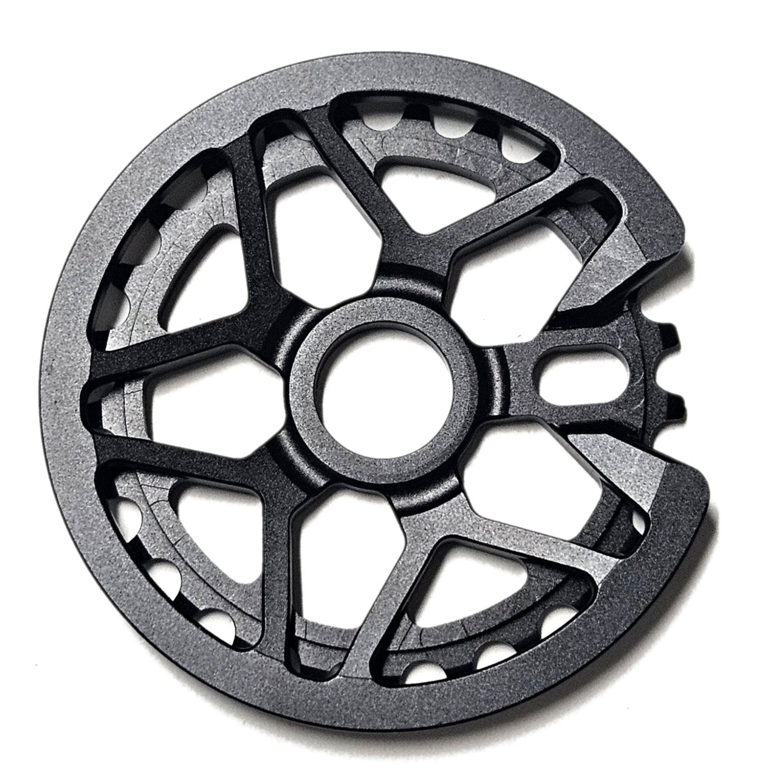 A black 25-tooth alloy guard sprocket or chainwheel for bicycles, isolated on a white background.