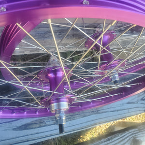 A pair of 20-inch purple Sealed High Flange Flip-Flop BMX Wheels with chrome nipples and sealed bearings.
