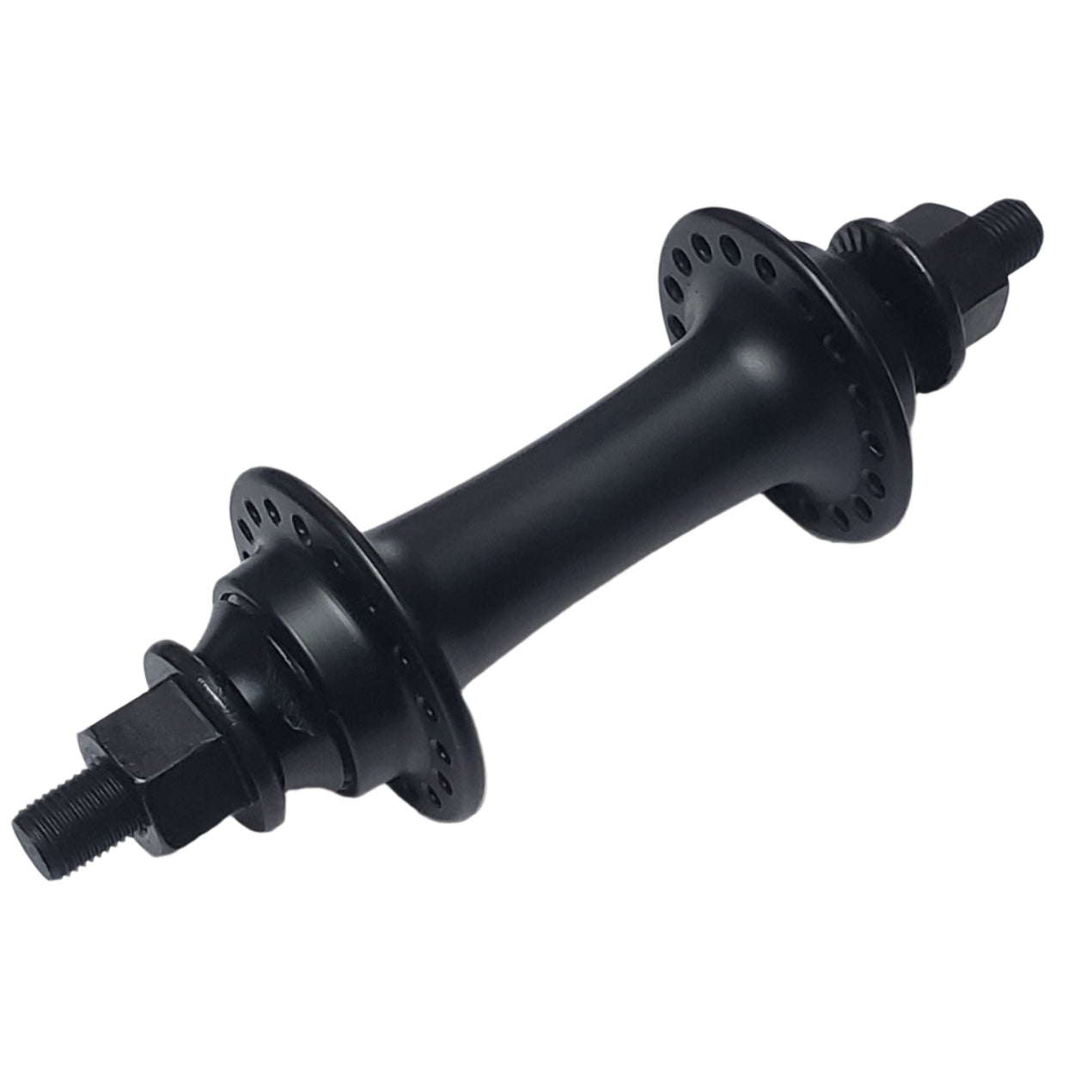 Black bicycle hub on a white sheet of paper with a dark background