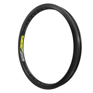 Black bicycle rim with a visible brand logo on a white background