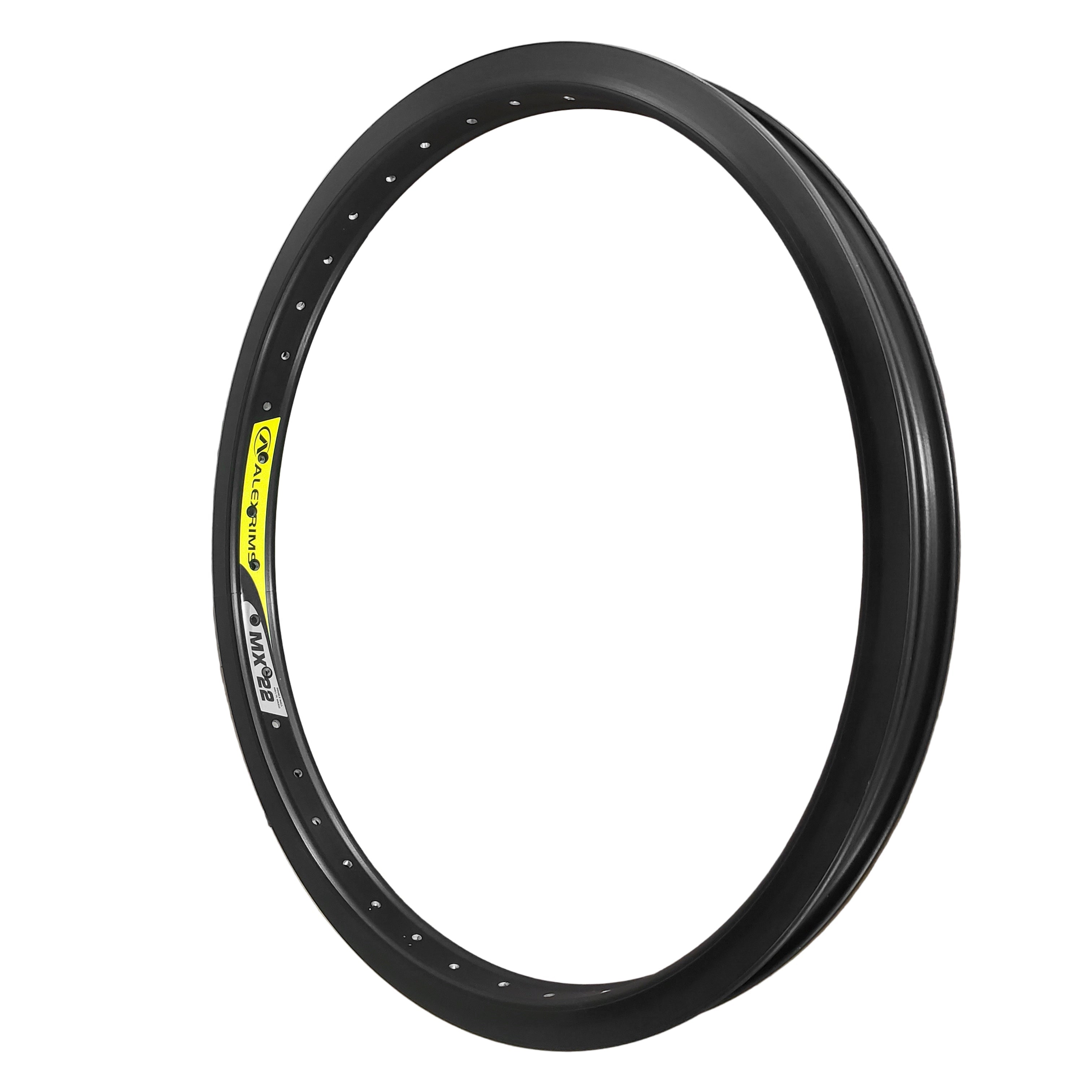 Black bicycle rim with a visible brand logo on a white background