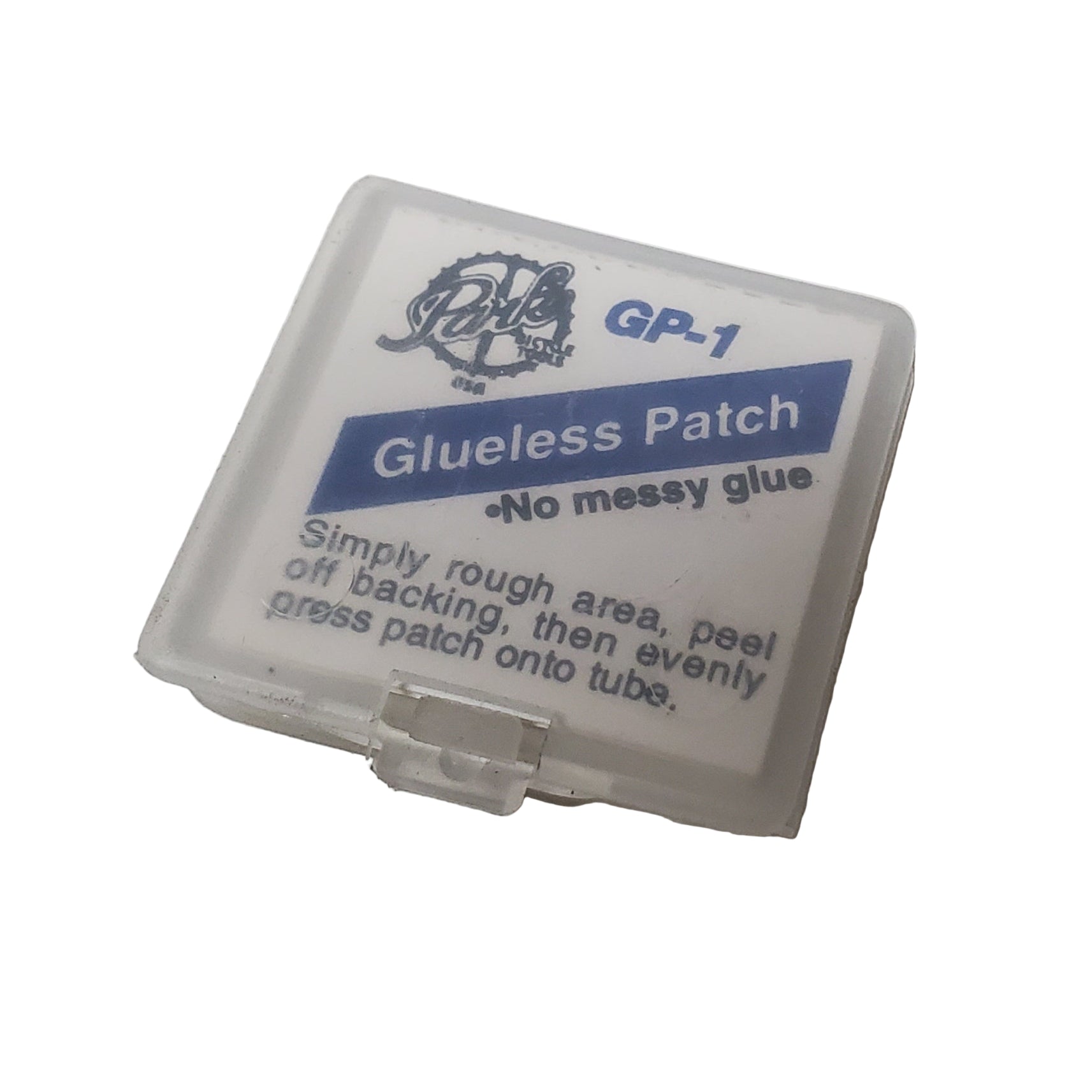 Glueless patch container with instructions on a white background