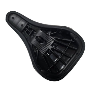 Black bicycle seat on a light gray background