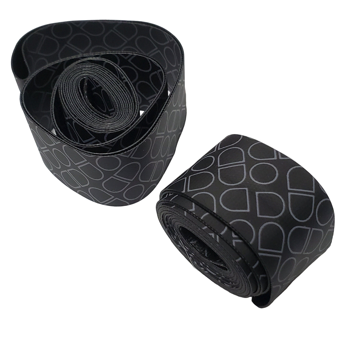 Black bicycle rim strips on a white background
