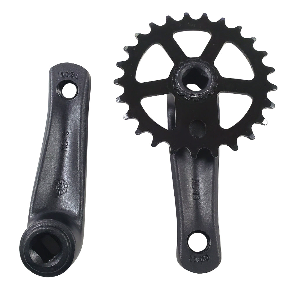 Black bicycle crankset on a white background