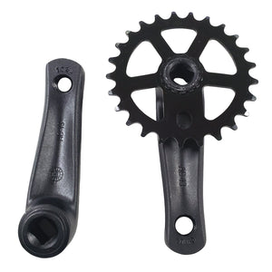 Black bicycle crankset on a white background