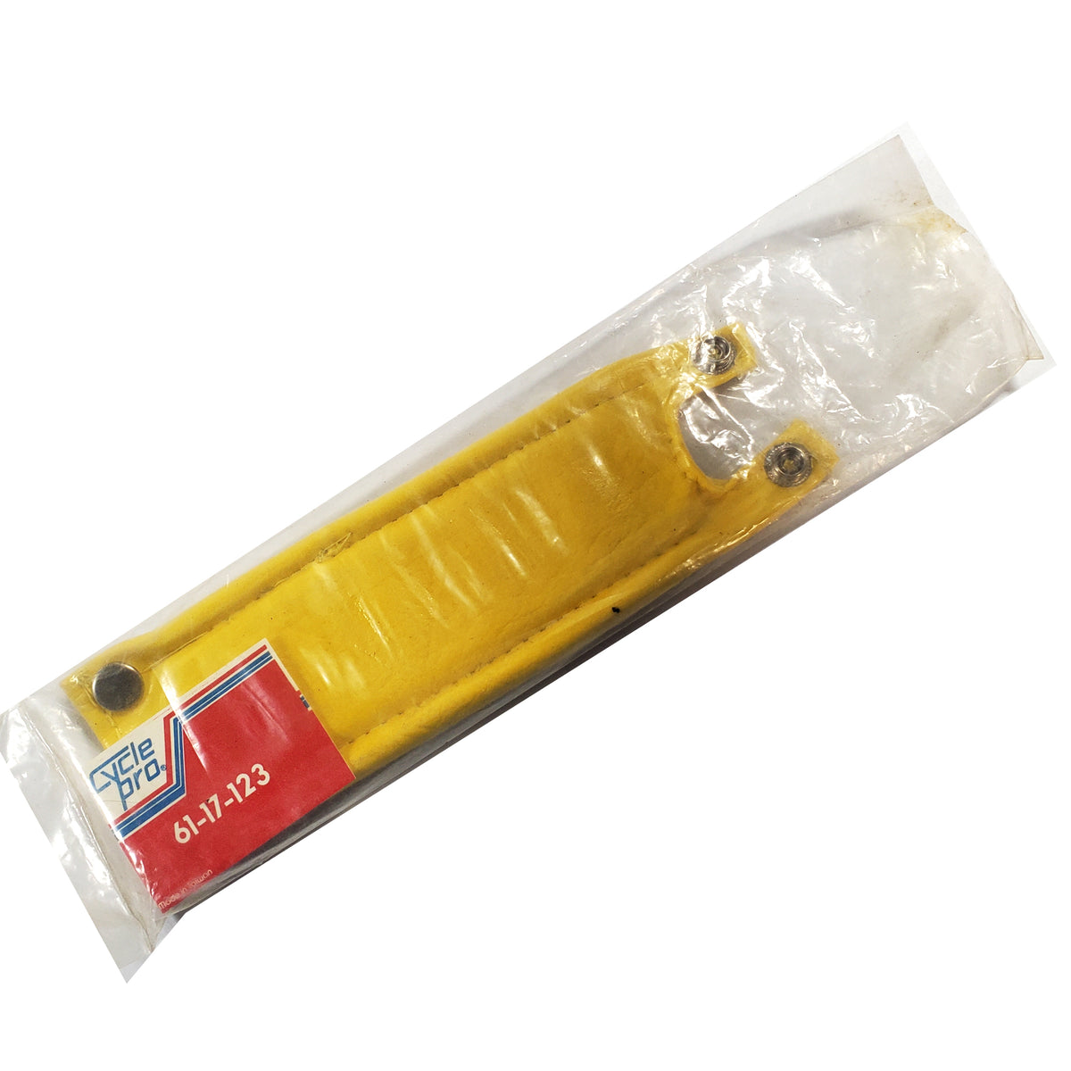 Yellow product in clear packaging with a visible brand logo on a white background