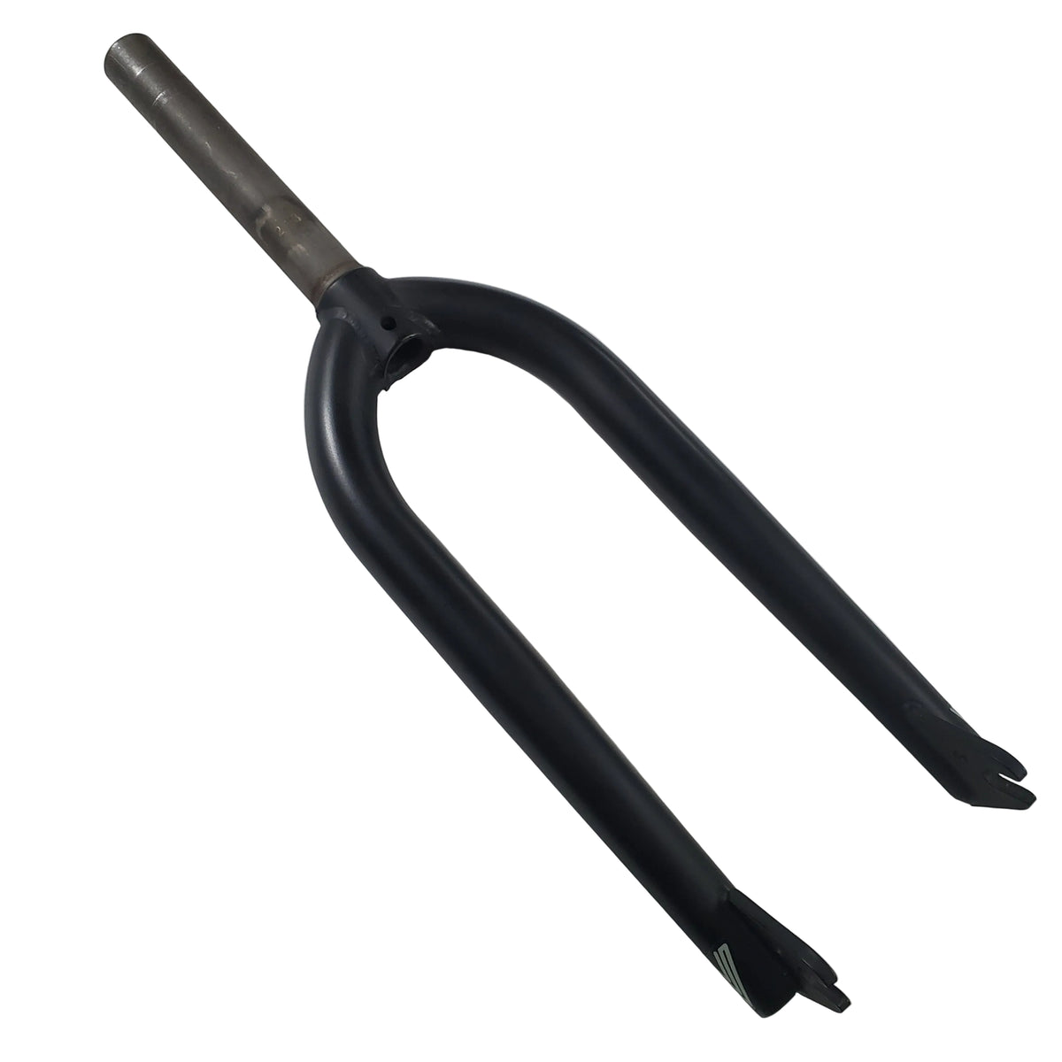 Black metal bike fork on a white background