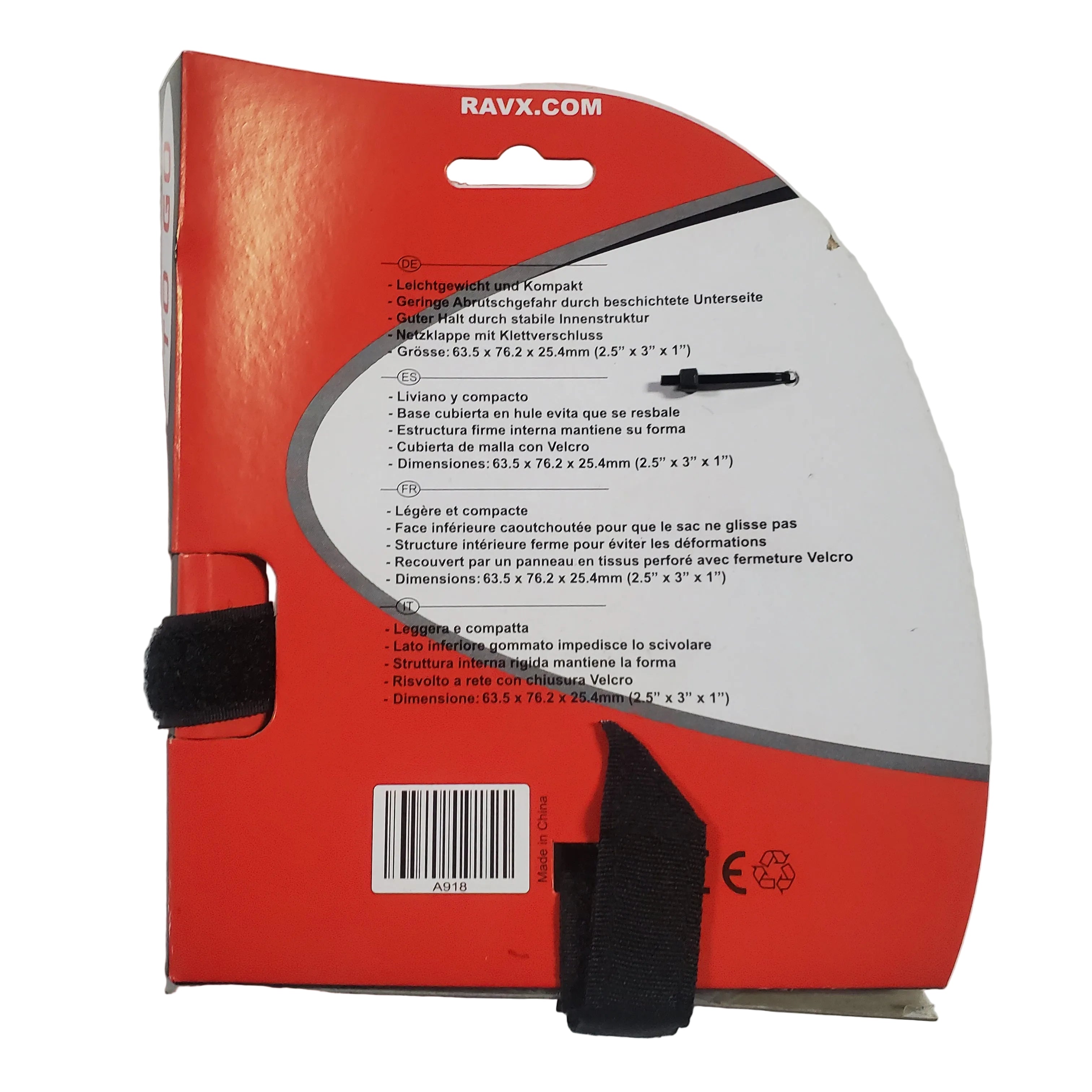 Red and black tool with a white label on a white background