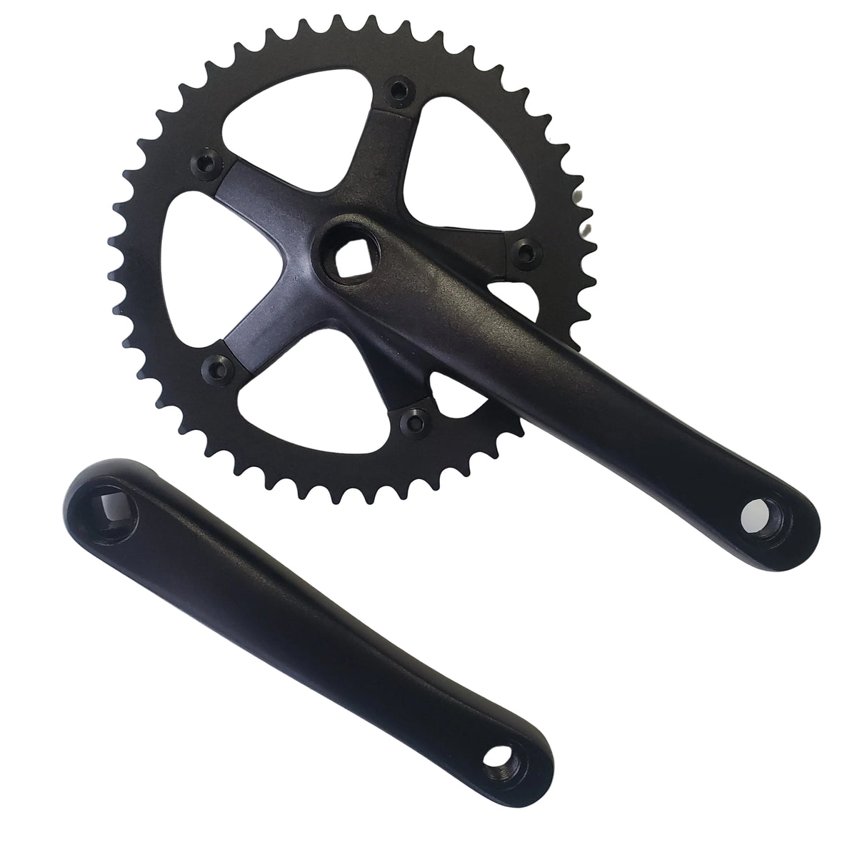 Black bicycle crankset on a white background