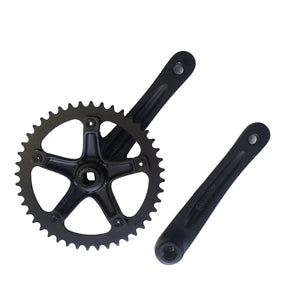Black bicycle crankset on a white background