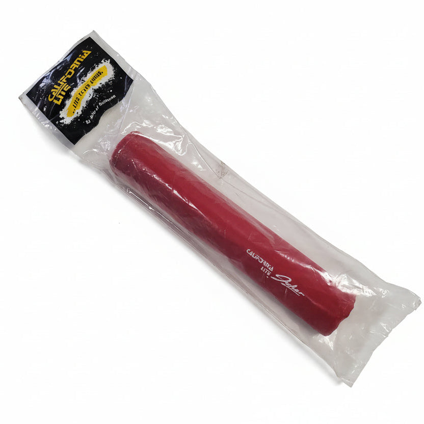 Red object in clear packaging with a visible brand logo on a white background