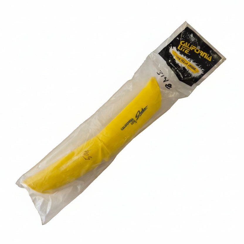 Yellow plastic tool with a branded label on a white background