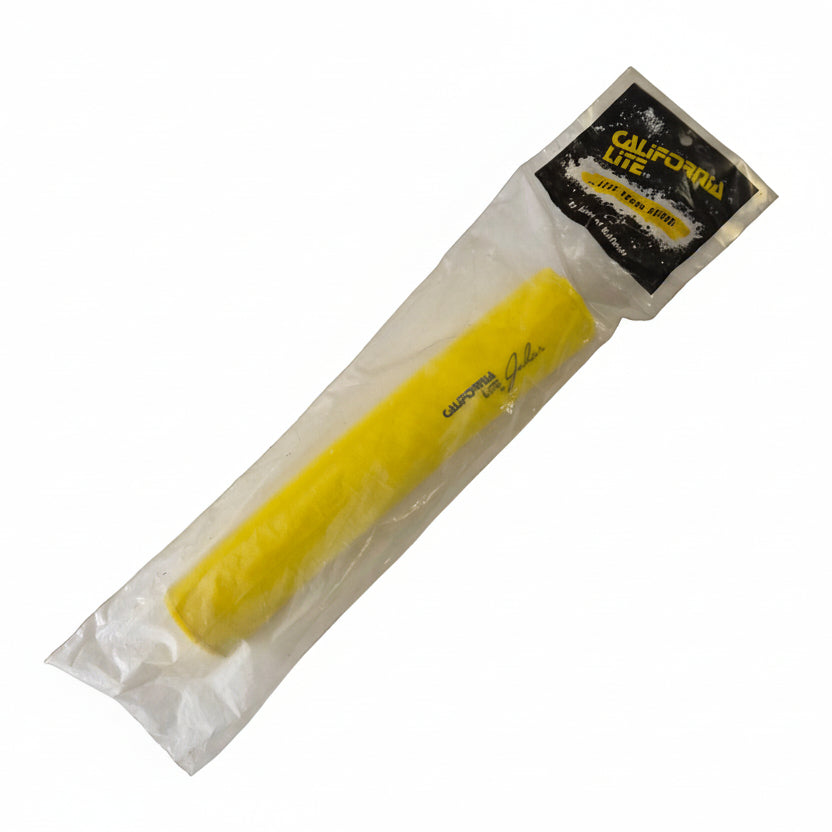 Yellow tool wrapped in clear plastic packaging with a brand label on a white background