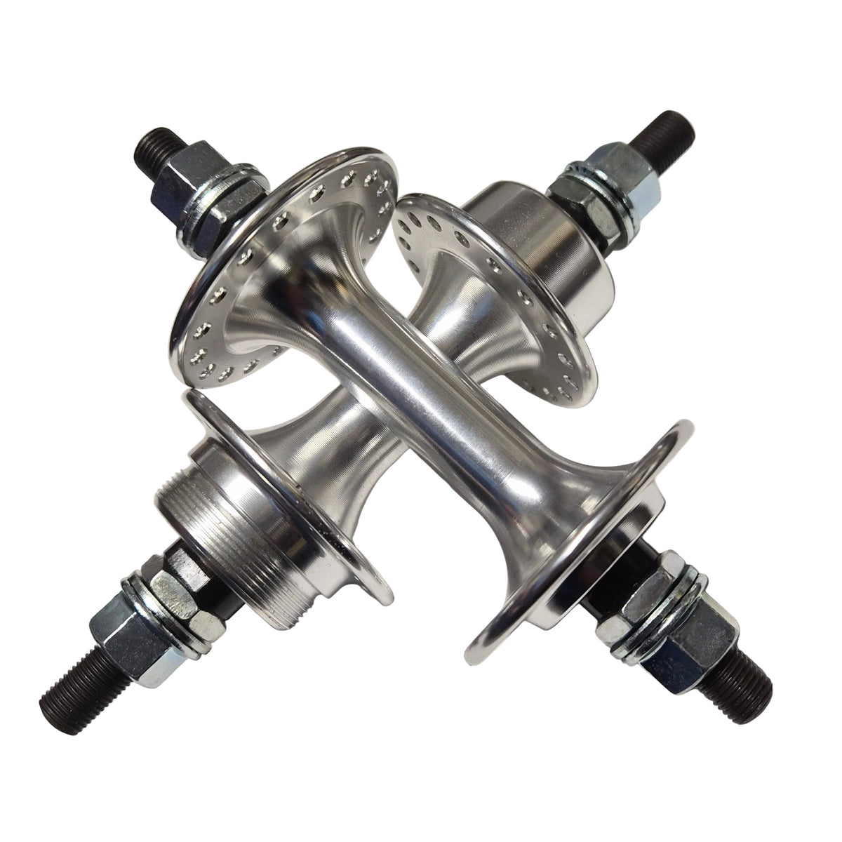 Bicycle hub on a white surface with a blurred background