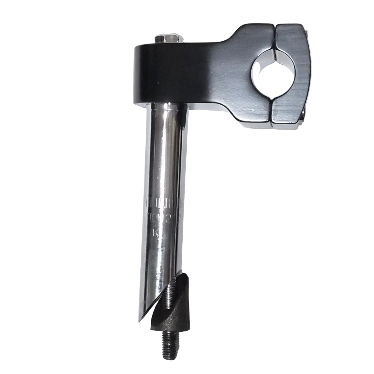 Metal tool with cylindrical head and bracket on a white background