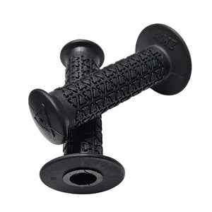 Black bicycle grips with textured surface on a white background
