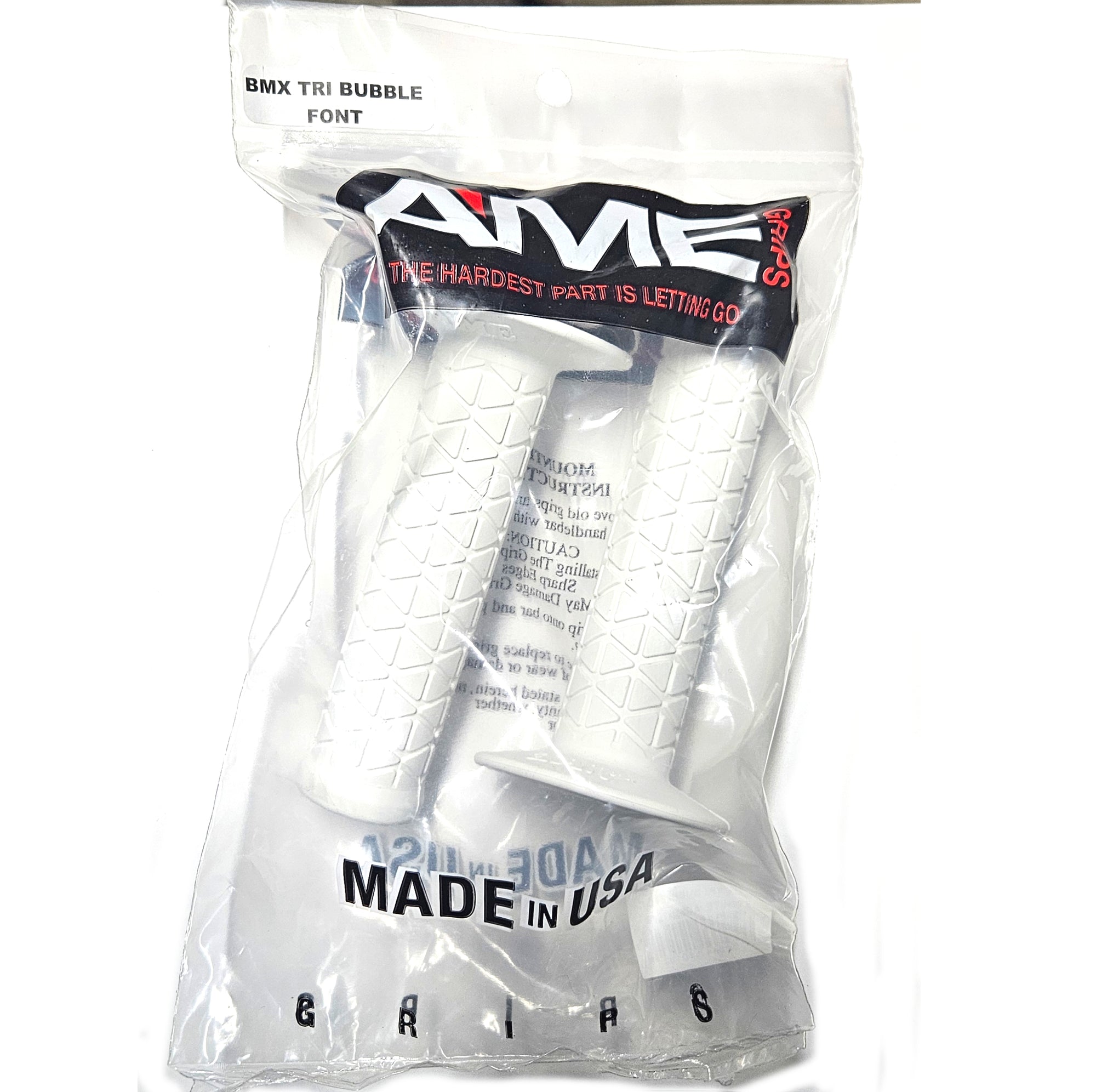 AME Tri Bubble Font BMX Grips - Flanged - White - USA Made