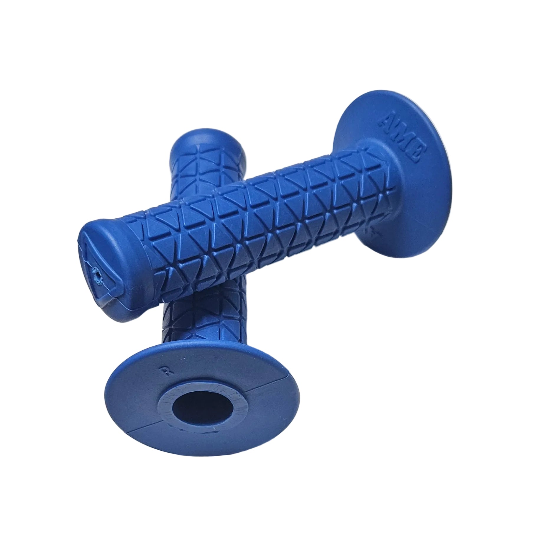 Pair of blue bicycle grips on a white background