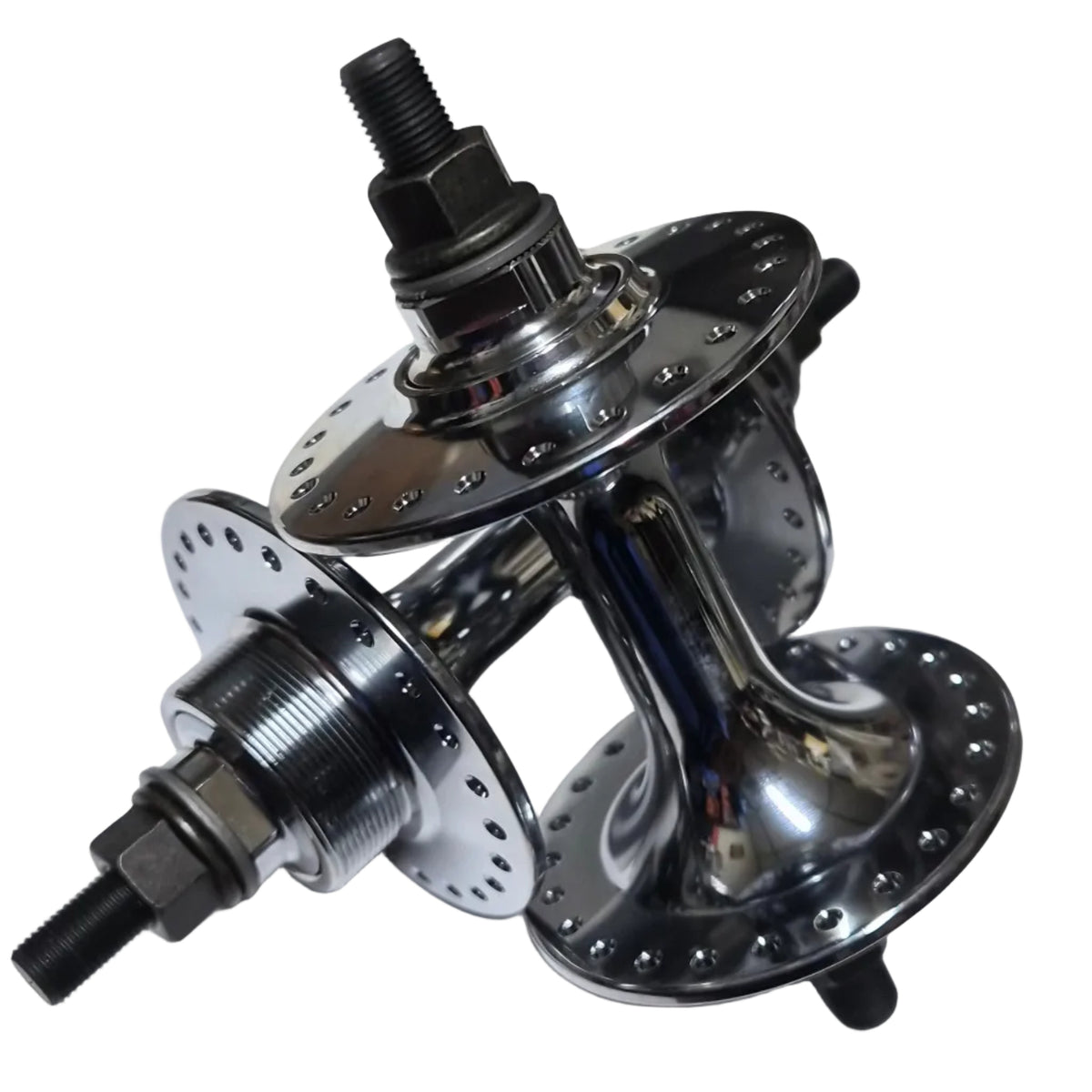 Chrome bicycle hub on a white background